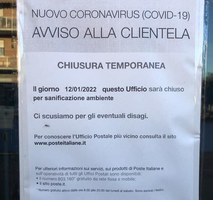 Chiuso per «sanificazione» l’ufficio postale di Montecchio