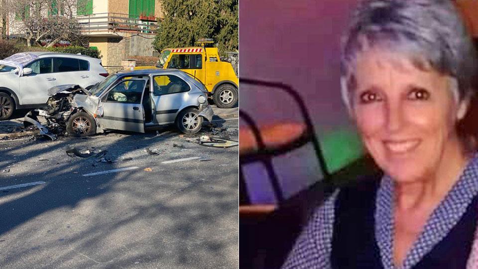 La Ford Fiesta dell’estetista gravemente danneggiata dopo lo scontro e la vittima, Dina Di Vita