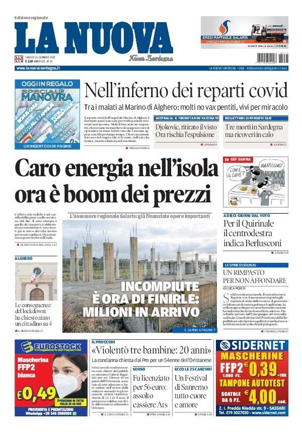 La Nuova Sardegna - Prima Pagina - 15 gennaio 2022