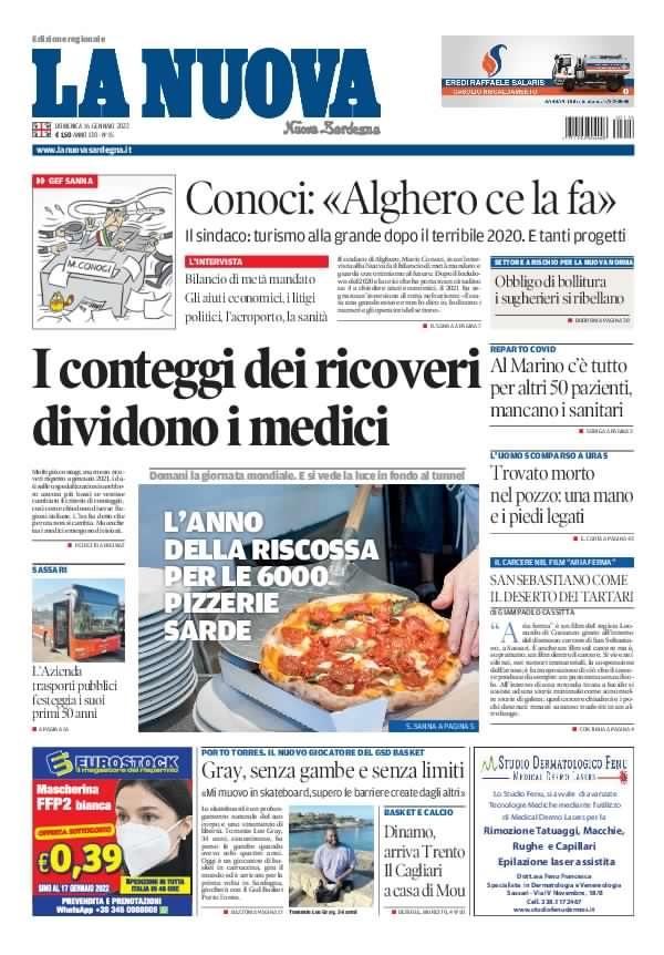 La Nuova Sardegna - Prima Pagina - 16 gennaio 2022