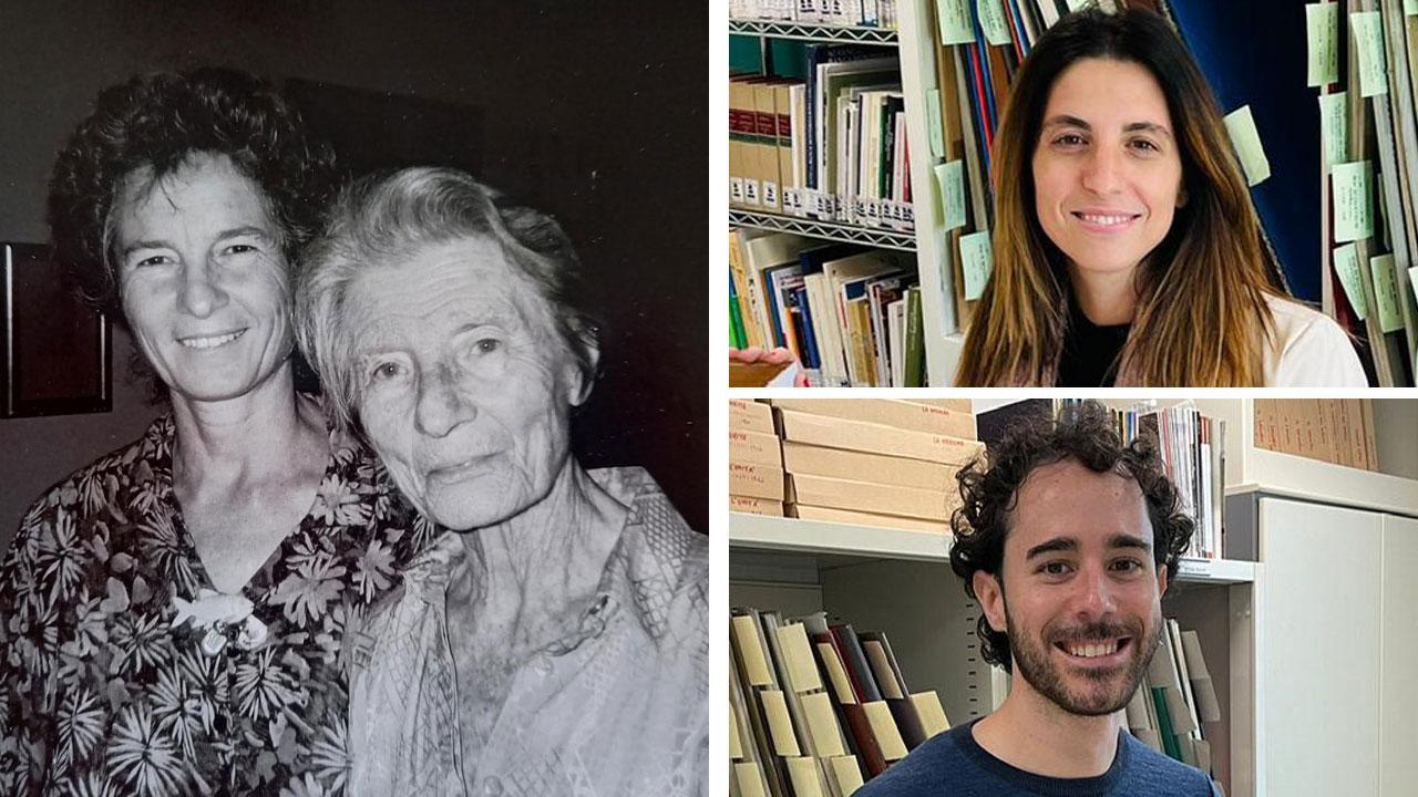 L’artista Simone Forti insieme alla madre Milka in una foto di famiglia. In alto a destra Alessia Cecconi, direttrice della Fondazione Cdse di Vaiano. In basso Giulio Bellini, presidente della Fondazione