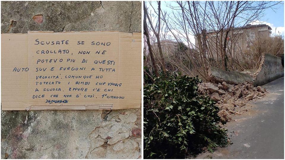 I “pensieri del muro” sui cartelli affissi dai residenti e la strada occupata dalle macerie e dalla vegetazione
