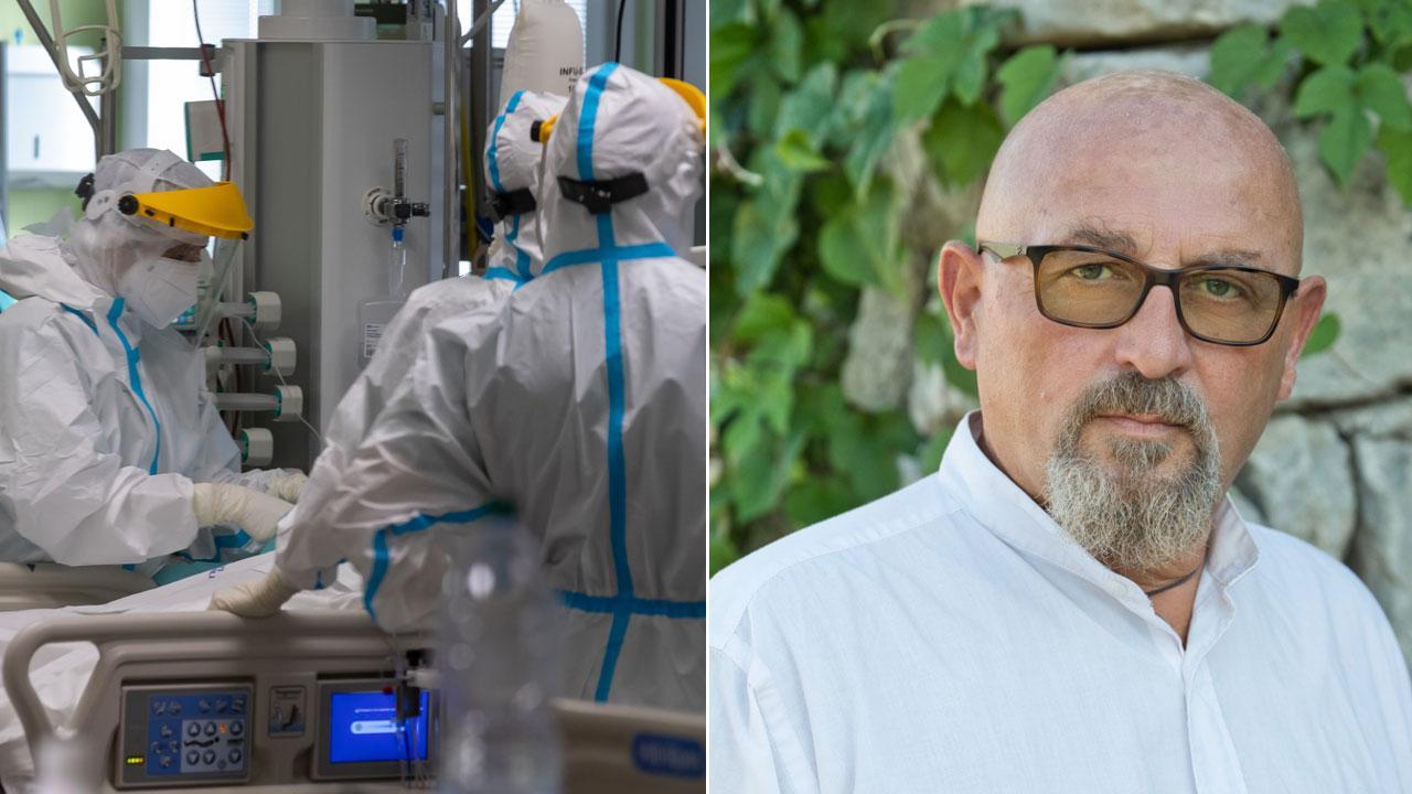 Letti di terapia intensiva in ospedale; a destra l'ex carabiniere