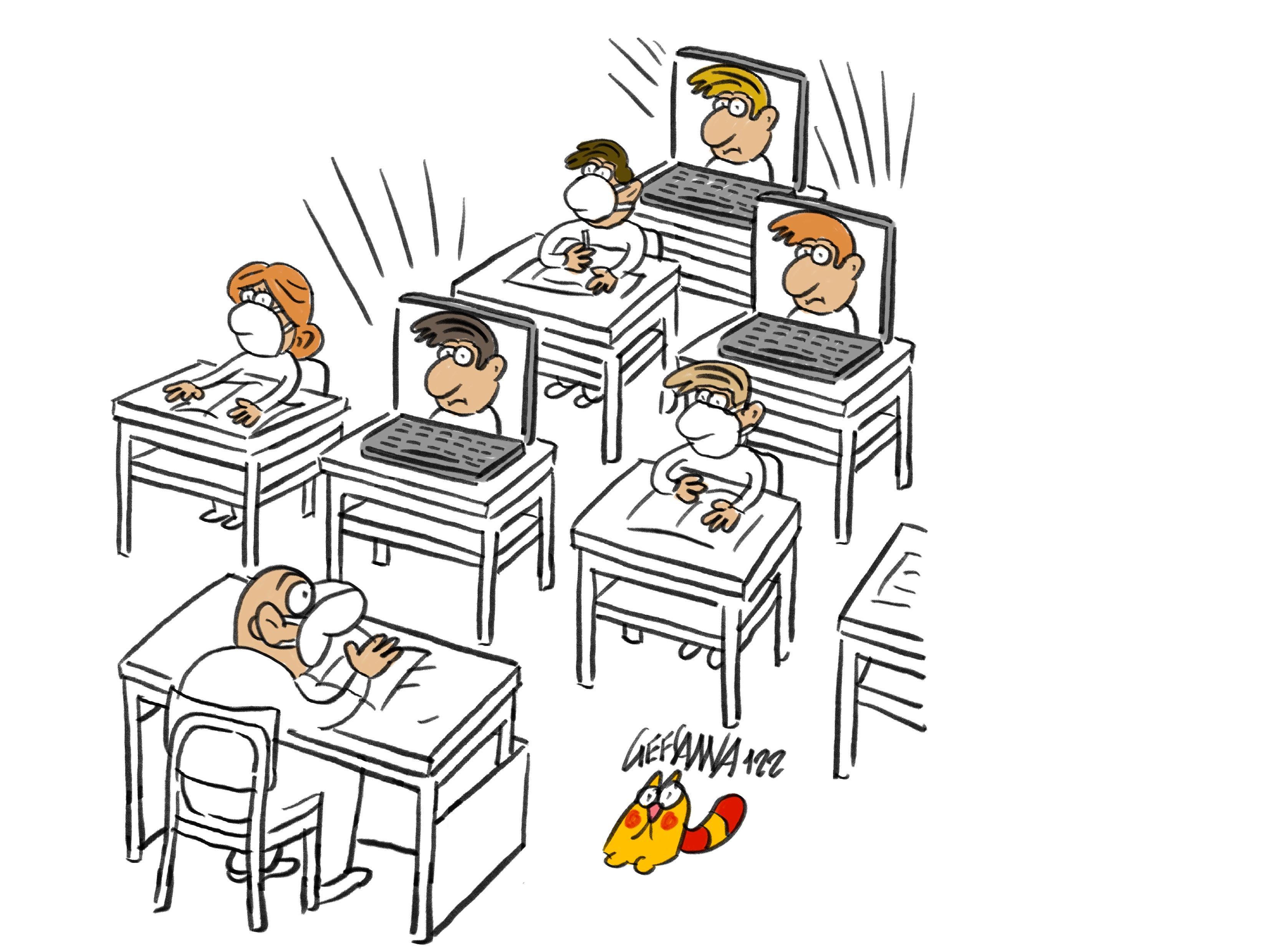 La vignetta di Gef: la scuola in presenza resiste in Sardegna
