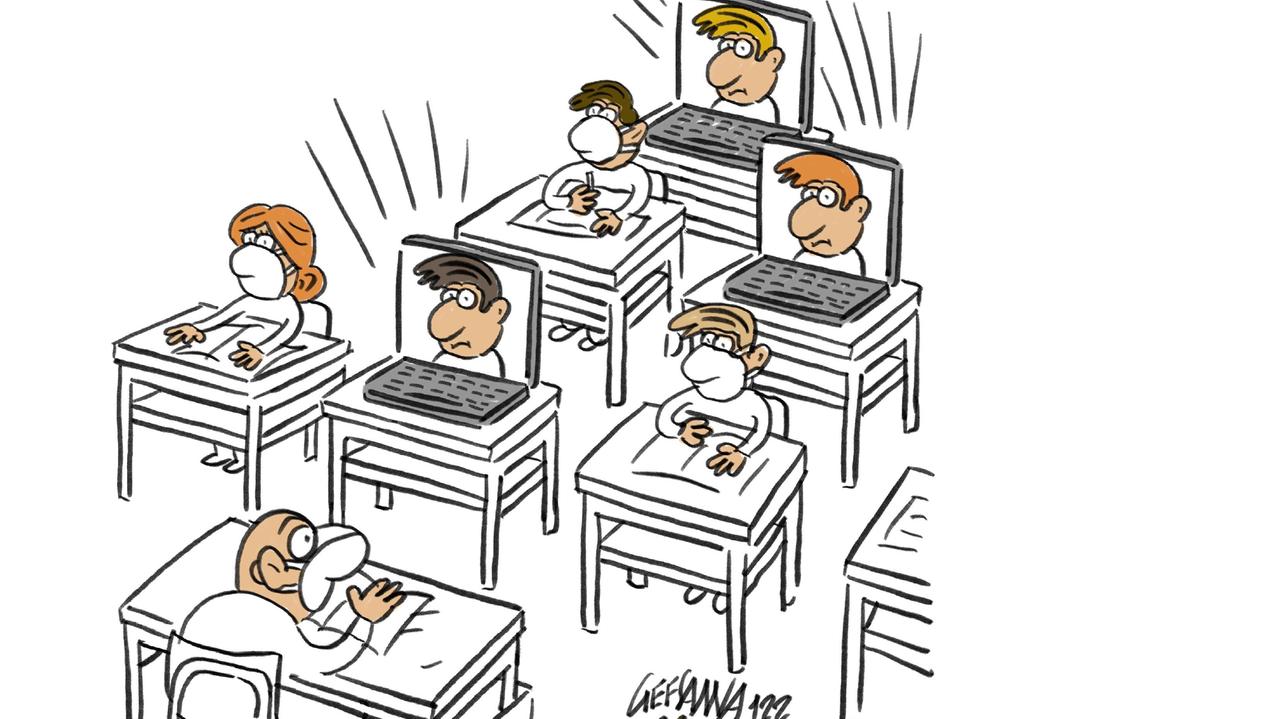La vignetta di Gef: la scuola in presenza resiste in Sardegna