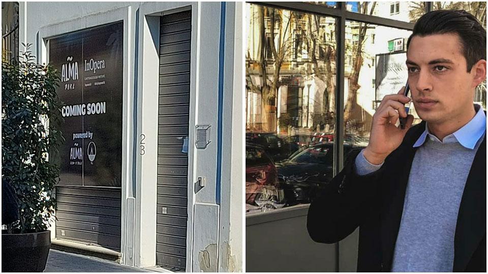 La sede del nuovo locale in piazza Martiri della Libertà e Alessio Sbanchi, uno dei titolari insieme a Lorenzo Colombani