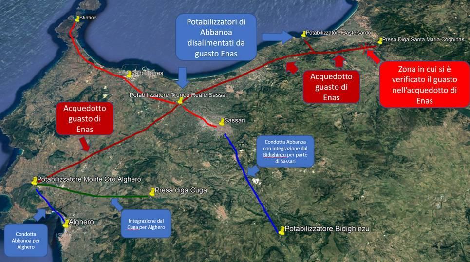 Sassari, emergenza idrica dopo la rottura di una condotta Enas