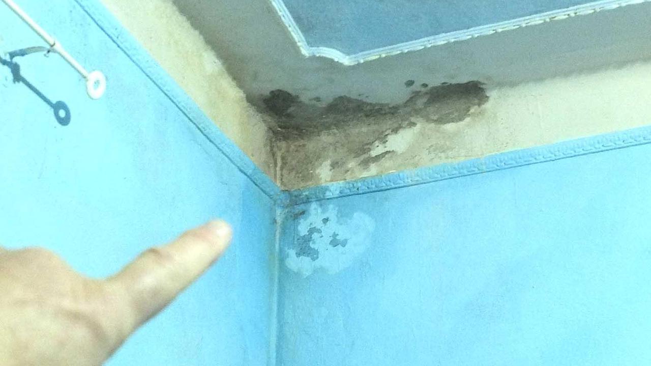 Una delle numerose infiltrazioni all'interno degli alloggi popolari a Sant'Ermete (Foto Fabio Muzzi)