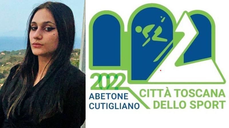 Mariasole Giannini e, a destra, il logo da lei disegnato per rappresentare la capitale toscana dello sport