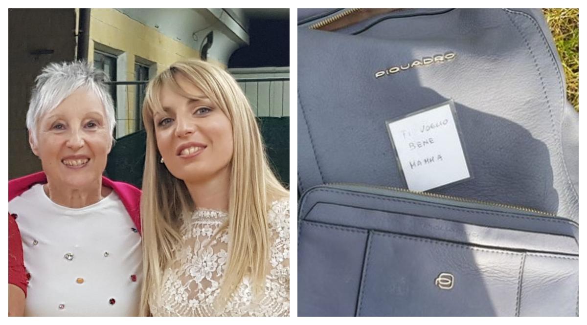 Erina Mariotti con la figlia Elisa Leoni e la borsa col biglietto ritrovato ed