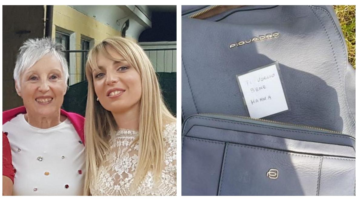 Erina Mariotti con la figlia Elisa Leoni e la borsa col biglietto ritrovato ed