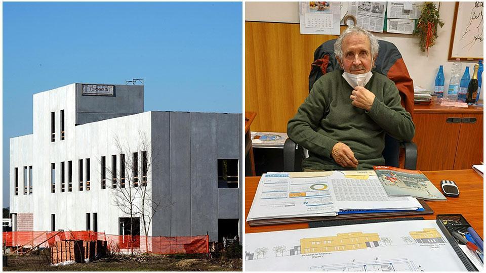 Il cantiere del nuovo centro sanitario della Pubblica Assistenza e il presidente dell'associazione Claudio Ciabatti