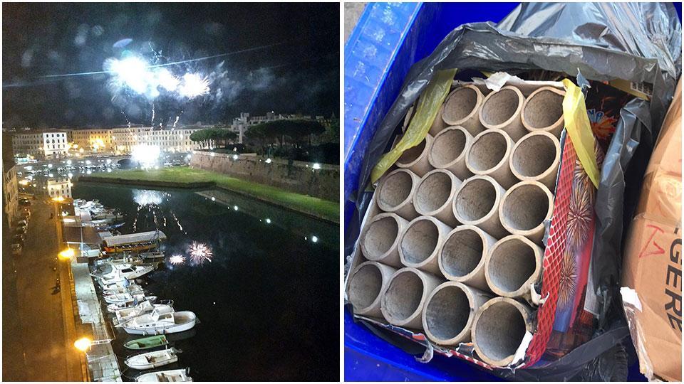 I fuochi d’artificio lanciati lunedì notte e ciò che è rimasto, gettato nei bidoncini