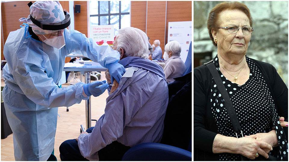 Un anziano si sottopone alla vaccinazione anti-Covid e Paola Vignali