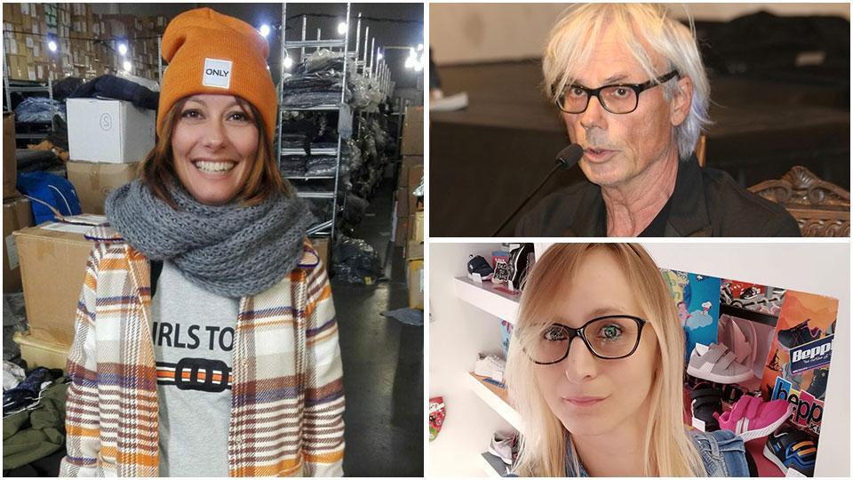 Francesca Catalini (Stress abbigliamento); a destra Stefania Cerbai (Fantasia Scarpe) e in alto Luca Pallini (Look up e Profumeria Edi)