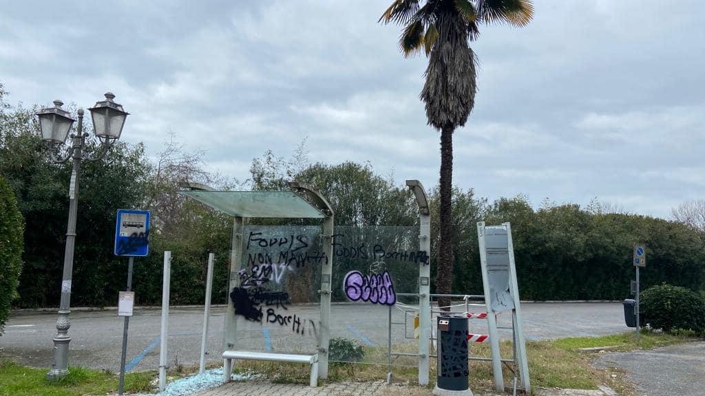 Vandali a Torre del Lago, frantumano la pensilina alla fermata dell'autobus