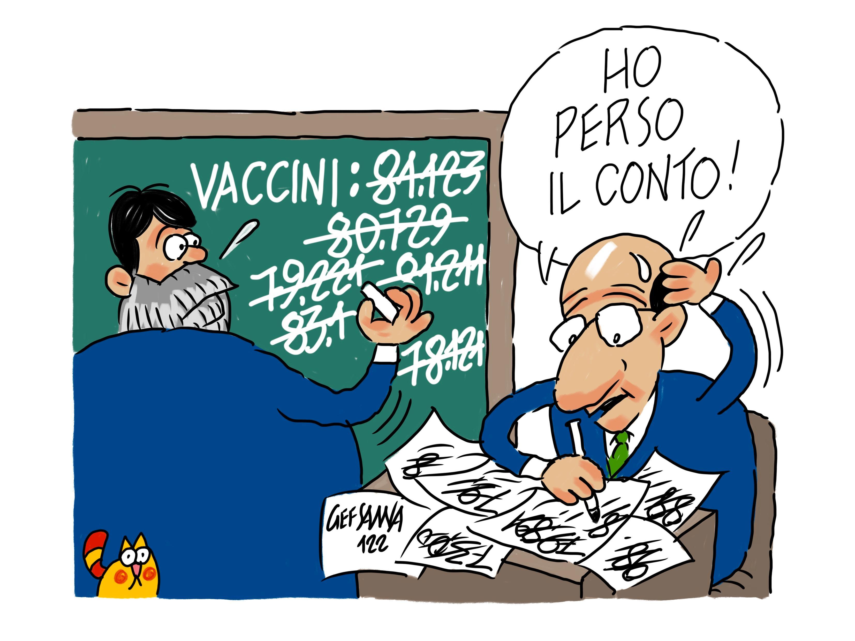 La vignetta di Gef: i numeri non tornano, in Sardegna 51mila vaccini in meno