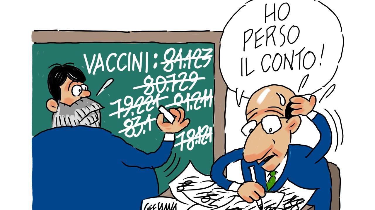 La vignetta di Gef: i numeri non tornano, in Sardegna 51mila vaccini in meno