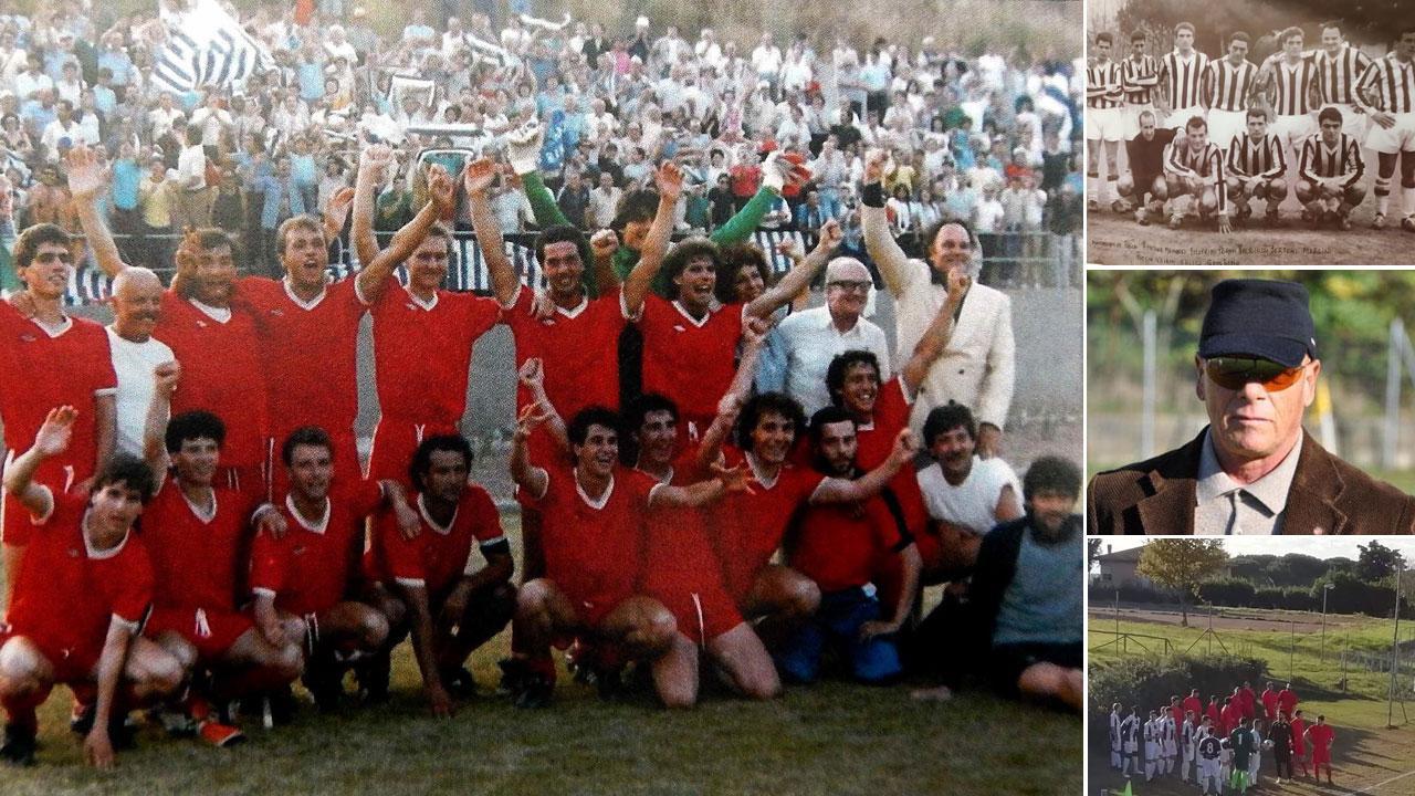 La squadra del Rosignano che vinse la Coppa Italia Dilettanti, quella che vinse la serie D nel 1962, Alberto Lazzerini allenatore della Coppa Italia, ora dirigente del Solvay e il derby di un mese fa