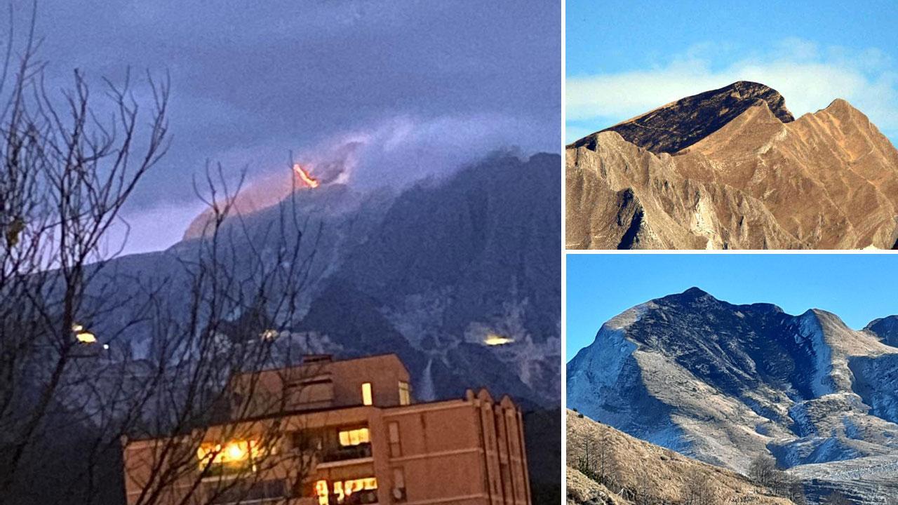 Secondo quanto ricostruito dll’anticendio dell’Unione di Comuni Montana Lunigiana, le fiamme (foto a sinistra) sono partite giovedì alle 18,30. Nelle foto a fianco, il Sagro a rogo spento.