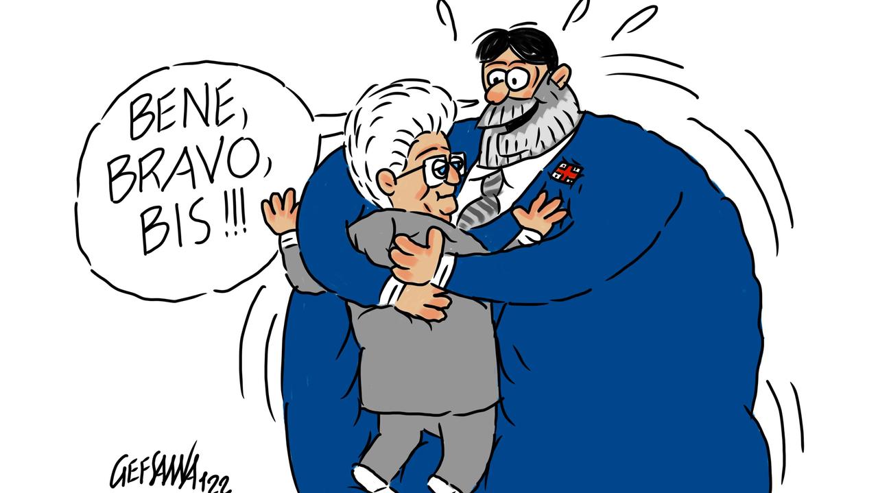 La vignetta di Gef: la rielezione di Mattarella festeggiata da Solinas