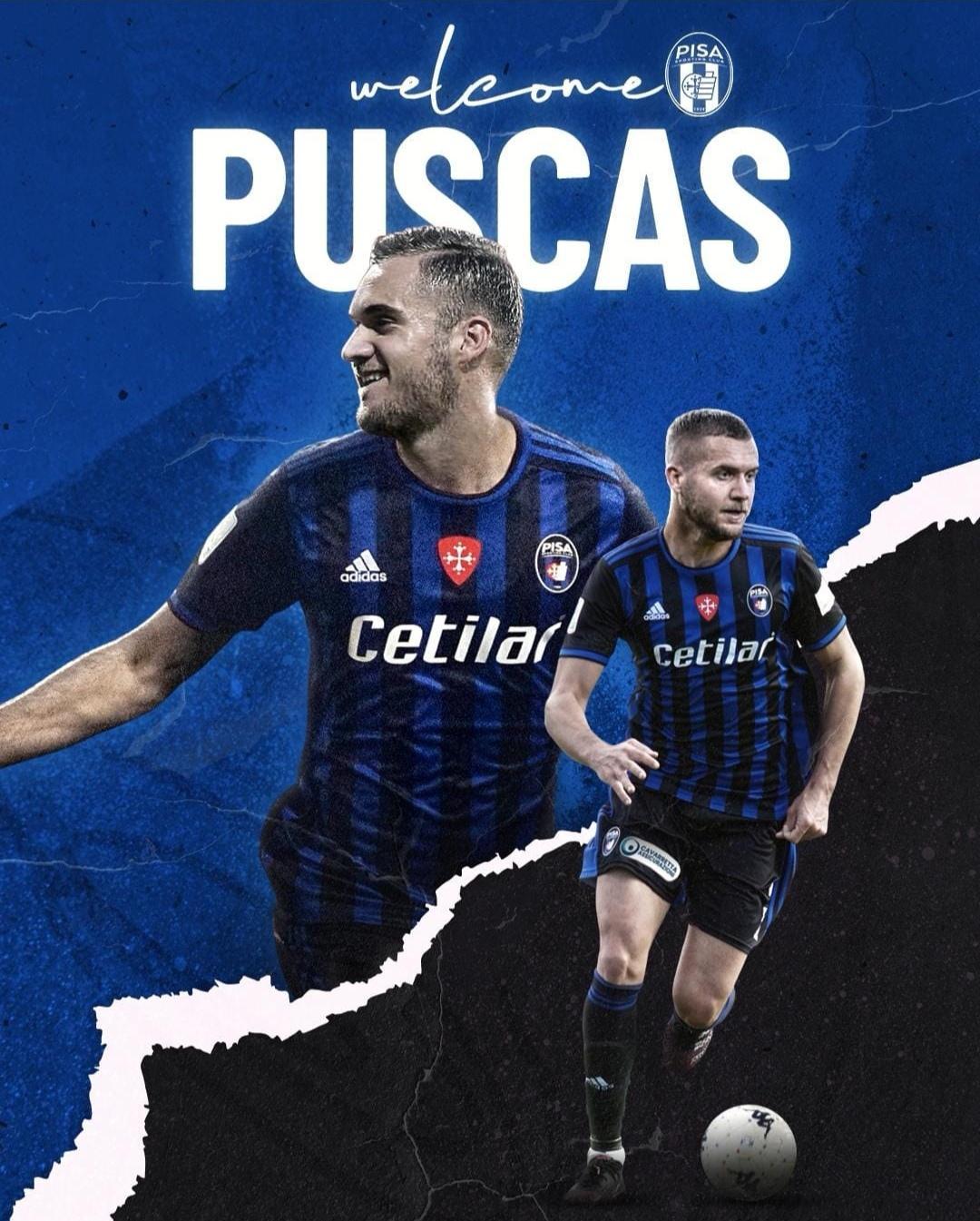 L'immagine con cui il Pisa ha annunciato l'arrivo di Puscas in nerazzurro (Da sito ufficiale Pisa Calcio)