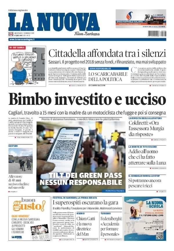 La Nuova Sardegna - Prima Pagina - 2 febbraio 2022