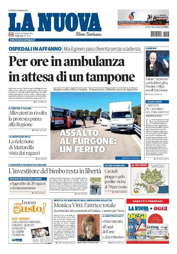 La Nuova Sardegna - Prima Pagina - 3 febbraio 2022