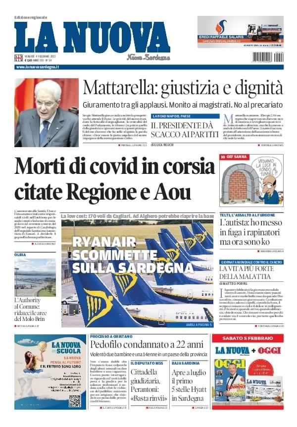 La Nuova Sardegna - Prima Pagina - 4 febbraio 2022