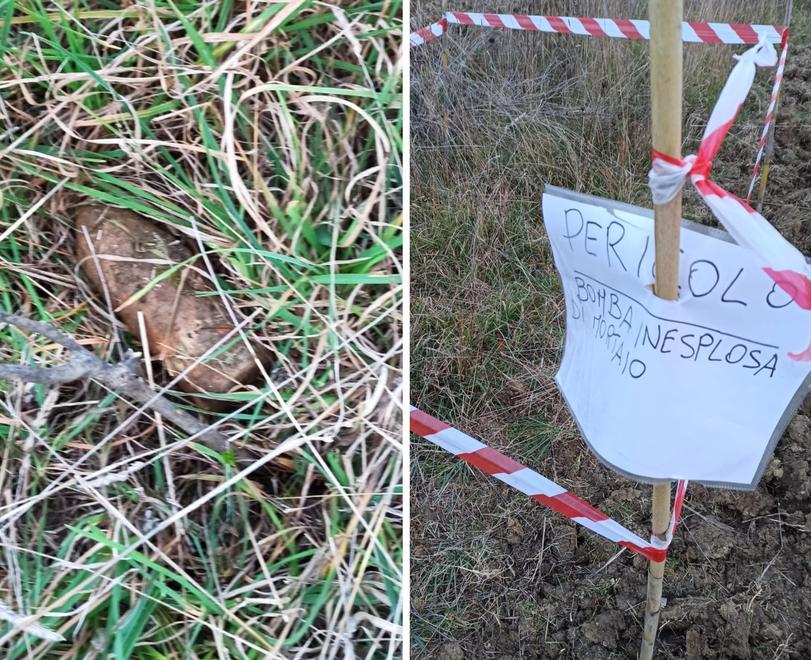 Va a spasso tra gli ulivi col metal detector e scova un mortaio inesploso 