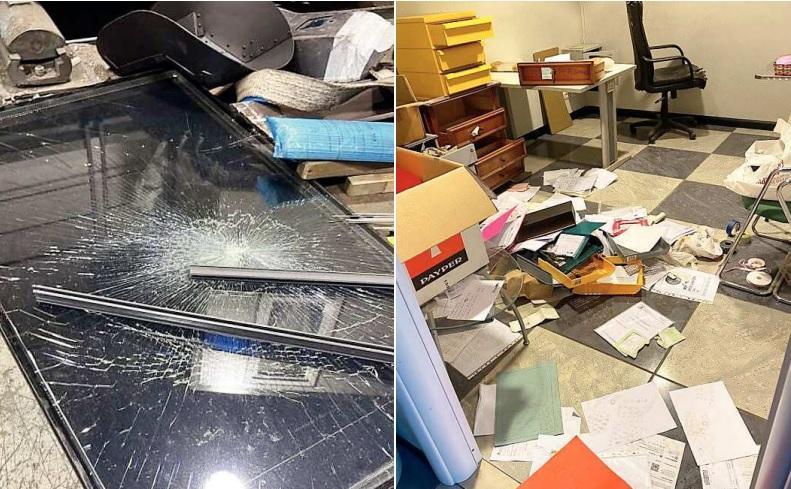 A sinistra il vetro della ditta Vitam costruzioni e sinistra gli uffici della ditta Edil 83 di via Filzi