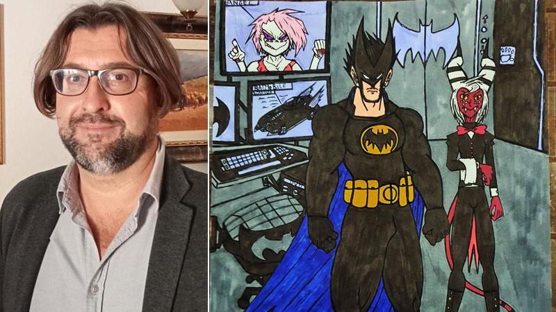 Il dottor Ettore Caterino e un disegno prodotto nel laboratorio del Progetto Margherita