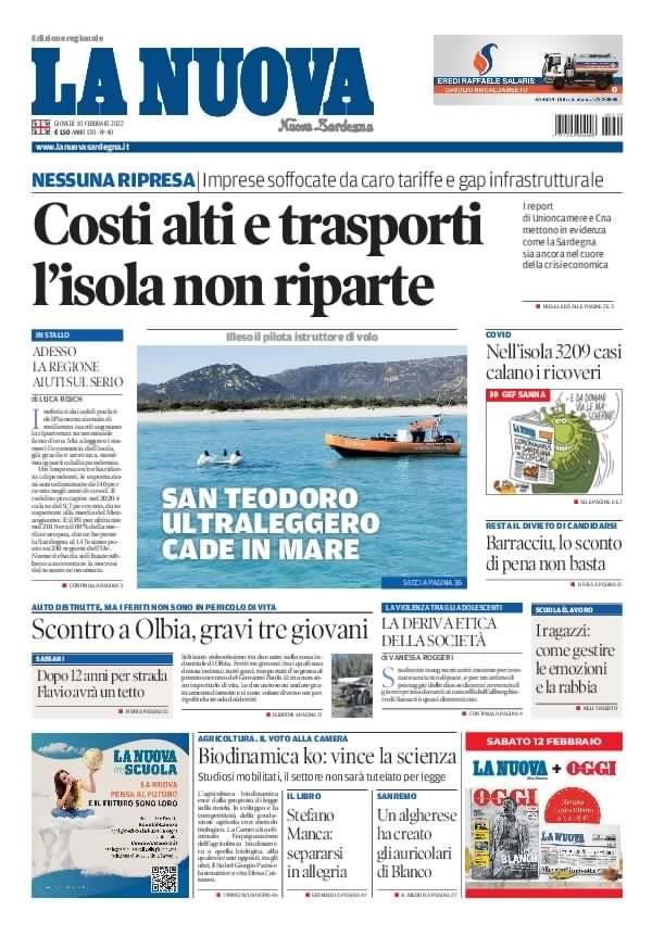 La Nuova Sardegna - Prima Pagina - 10 febbraio 2022