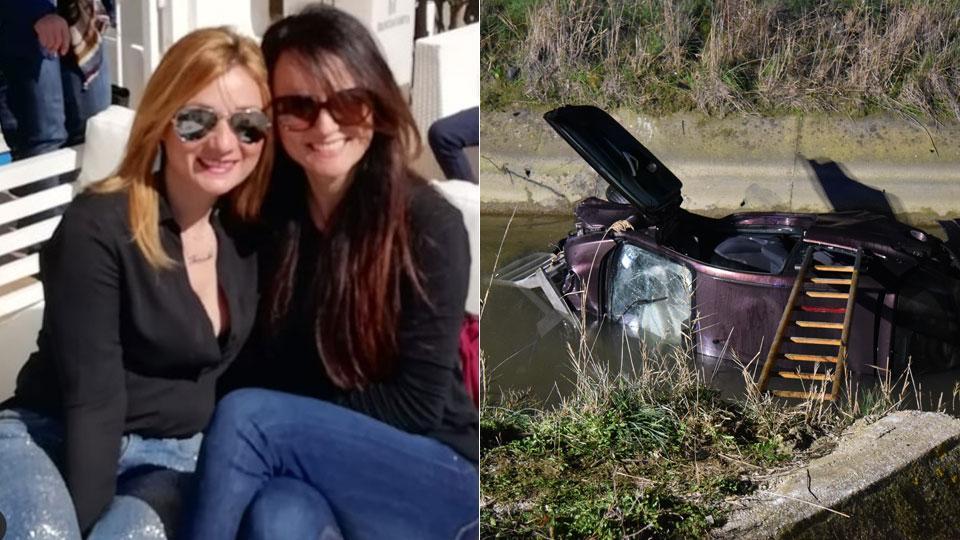 Felicita Ciufo con la migliore amica Francesca Bianucci. La macchina nel canale (foto bf)