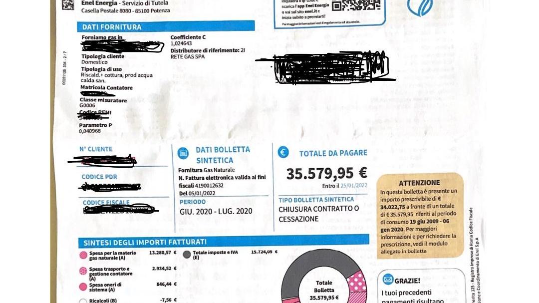 Lui è morto, agli eredi arriva una bolletta del gas da 35.000 euro