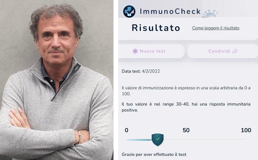 Lorenzo Bragagni di Loop e, a destra, il risultato di un test effettuato con la webapp Immunocheck
