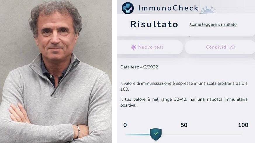 Lorenzo Bragagni di Loop e, a destra, il risultato di un test effettuato con la webapp Immunocheck