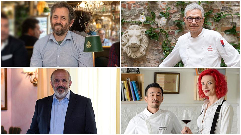 Cristiano Tomei (L’Imbuto), Fabrizio Girasoli (Butterfly), Benedetto Stefani (Antica Trattoria Stefani) e Masaki Kuroda e Sabrina Falconi