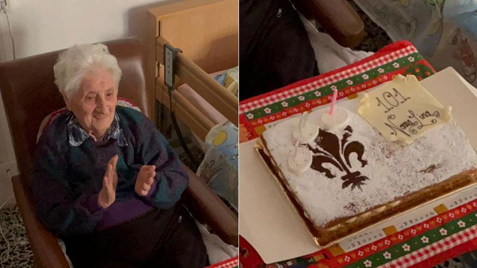 Nonna Lina con la torta dei 101 anni