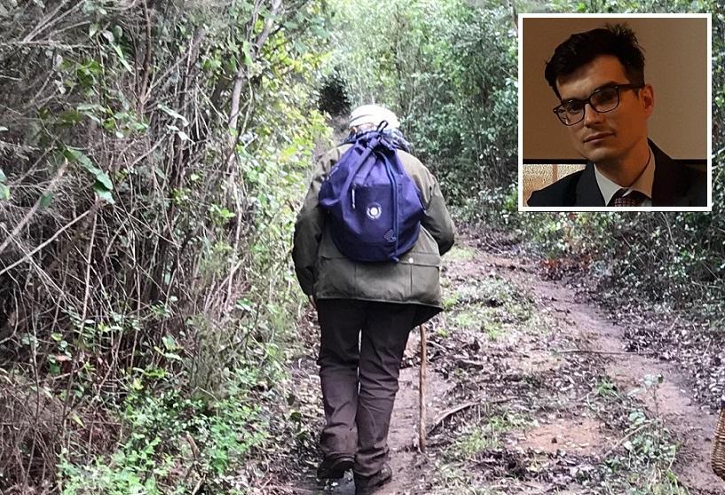Un sentiero nel bosco e, nel riquadro, Diego Alessandri