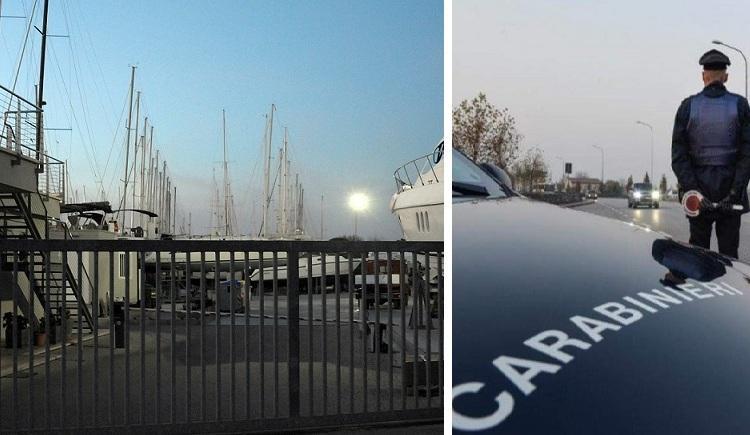A sinistra l'ingresso della rimessa Porto Verde (foto Grassi) e, a destra, una pattuglia dei carabinieri (foto d'archivio)