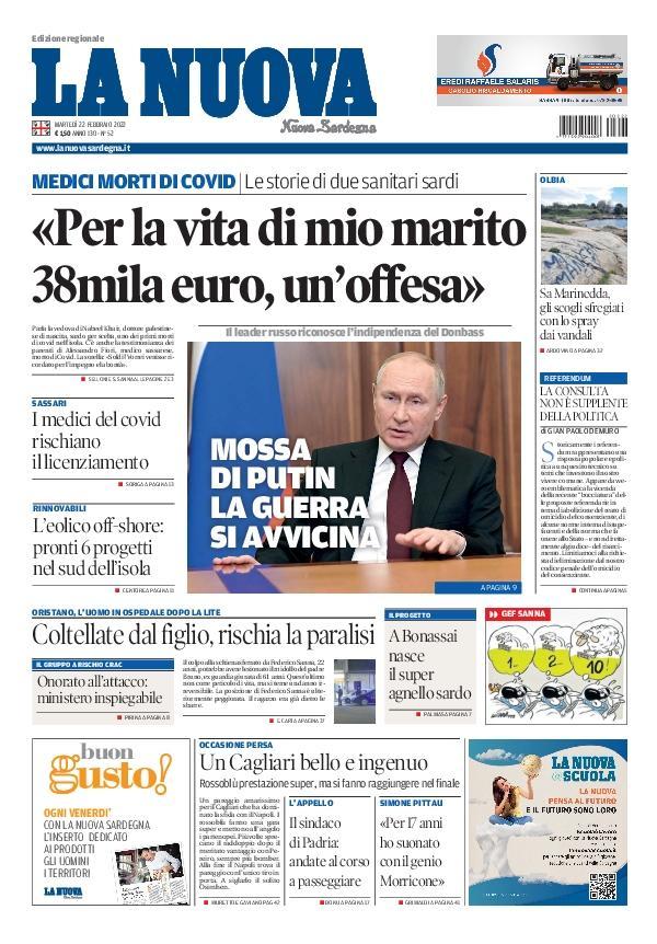 La Nuova Sardegna - Prima Pagina - 22 febbraio 2022