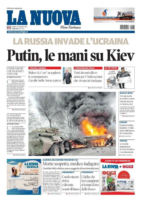 La Nuova Sardegna - Prima Pagina - 25 febbraio 2022