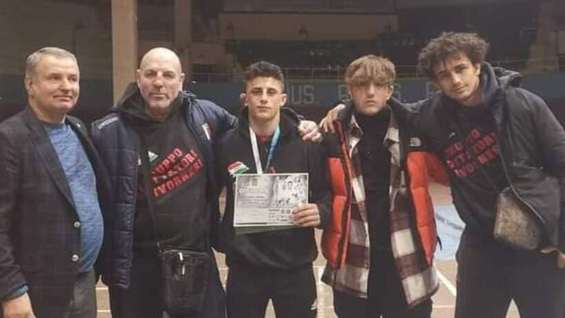Da sinistra l'organizzatore ucraino del torneo, Igor Nencioni, Raùl Caso, Jacopo Giusti e Vassilj Guccini