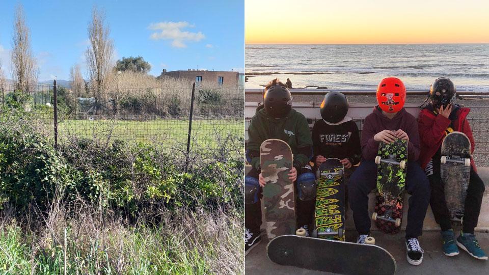L’area tra il Parco del Mulino e il Golf club dove dovrebbe nascere la skate plaza per gli sport a rotelle, I piccoli skater ai Tre Ponti e l’appello al sindaco Luca Salvetti (FOTO CONCESSA DALL’ASSOCIAZIONE KISS THE RAIL)