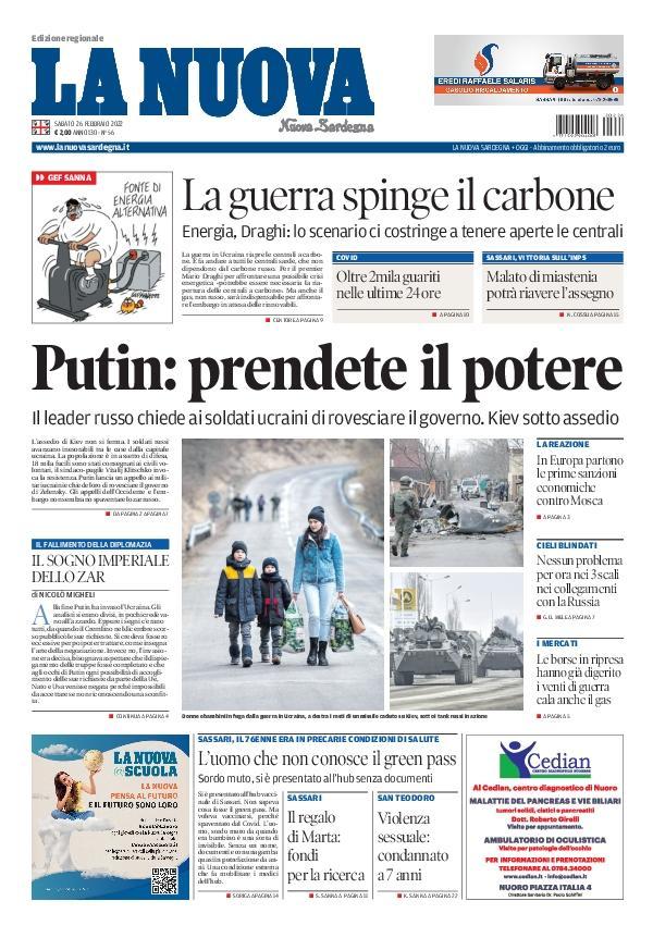 La Nuova Sardegna - Prima Pagina - 26 febbraio 2022