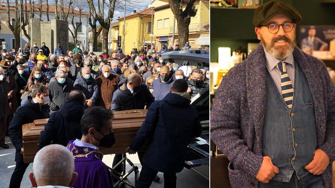 l feretro di Luca Ciampi (foto a destra) viene tolto dal carrofunebre per essere portato in chiesa (Foto Nucci)