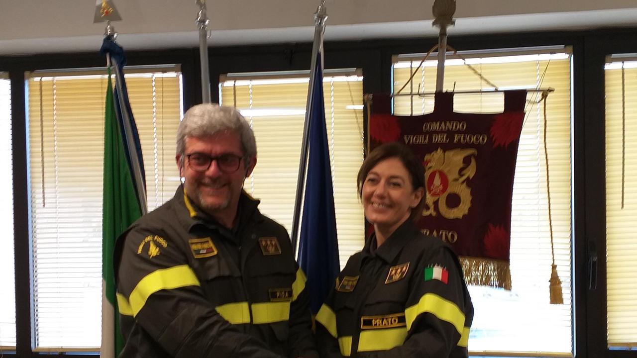 Nicola Ciannelli e Maria Francesca Conti nel comando dei Vigili del Fuoco di Prato