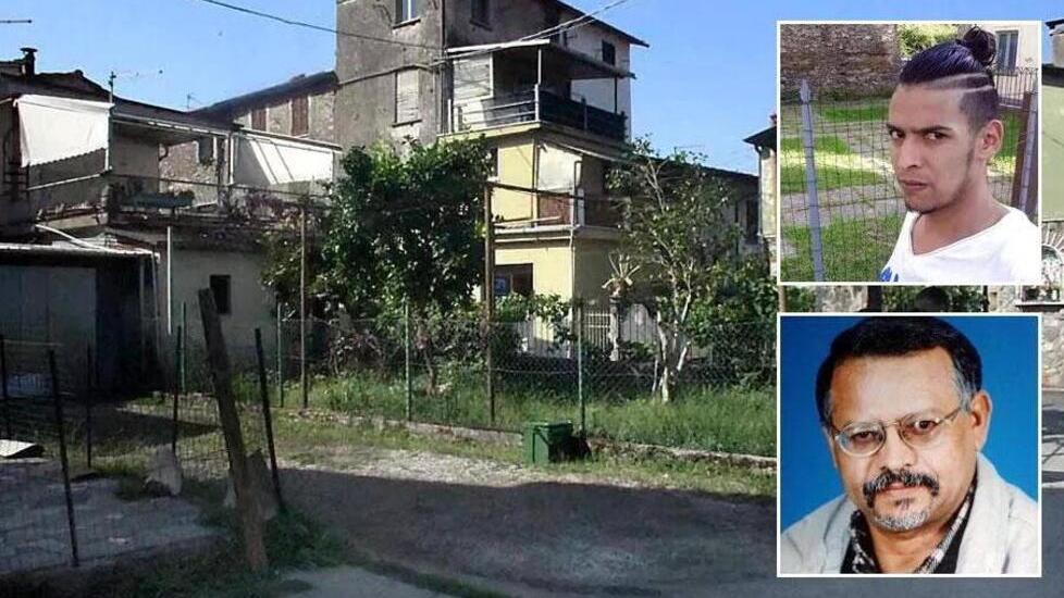La casa teatro della tragedia e, nelle foto, in alto il figlio omicida e il padre, la vittima
