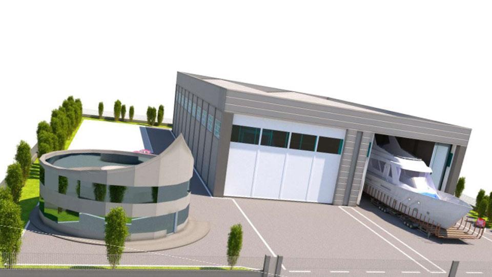 l rendering del capannone e della palazzina direzionale